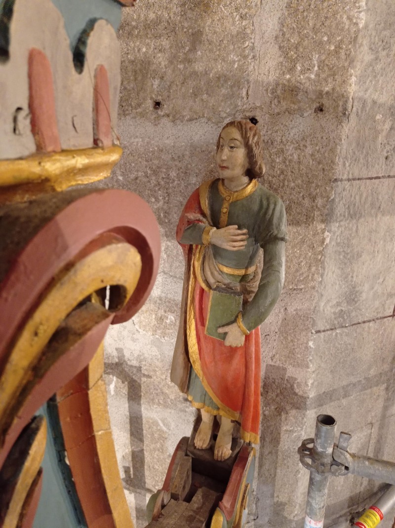 Atelier Giordani - Conservation - Restauration
Edifice – Mobilier - Sculpture – Objets d’art – Moulage –
Pierre, bois métal, polychromie et dorure - Restauration de la poutre de gloire - Bois sculpté et polychrome - - Dépoussiérage
- Traitements
- Révision des assemblages
- Reprise des fixations
- Comblement des lacunes
- Allègement des repeints 
- Réintégration colorées et harmonisation