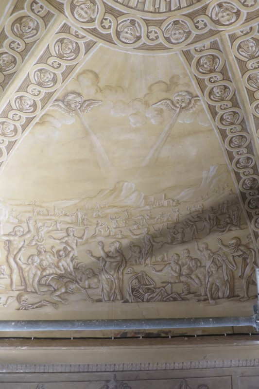 Atelier Giordani - Conservation - Restauration
Edifice – Mobilier - Sculpture – Objets d’art – Moulage –
Pierre, bois métal, polychromie et dorure - Conservation restauration de la Chapelle mortuaire de l'Eglise Sainte Cécile - Maçonnerie et plâtre
décors peint
Dorure - ENDUITS MURAUX PEINTS: 
Consolidation des enduits muraux
Dévernissage et nettoyage des peintures murales 
Refixage des écailles pulvérulentes de polychromie 
Comblement des fissurations et manques au niveau des enduits muraux
Réintégration colorée

STATUE SAINT EVEQUE: 
Dépoussiérage et traitement insecticide
Consolidation du bois et des assemblages 
Nettoyage de la crasse indurée en surface 
Réintégration des éléments mobiles
Comblement et masticage des manques et lacunes 
Réintégration colorée et de dorure

MAUSOLE ET AUTEL: 
Consolidation chimique de la pierre fragilisée
Nettoyage des surfaces
Assemblage et collage des éléments mobiles et déchus 
Moulage des bustes et putti manquants
Comblements des manques, bouchages et ragréage de finitions
Retouches colorées et de dorures, lustrage
Repose des bas-reliefs et table d'autel traités en atelier