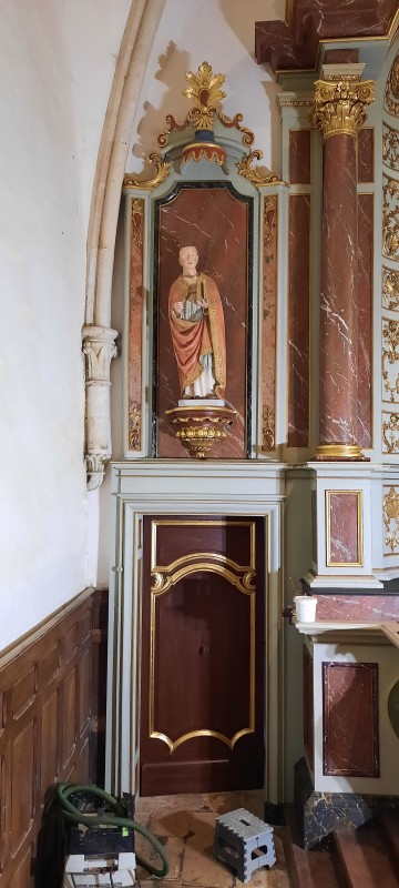 Atelier Giordani - Conservation - Restauration
Edifice – Mobilier - Sculpture – Objets d’art – Moulage –
Pierre, bois métal, polychromie et dorure - Conservation restauration de l'ensemble maître-autel retable majeur - Bois polychrome et dorure - Dépoussiérage 
Reprise du dégagement de polychromie 
Allègement des vernis 
Ragréage des manques
Masticage des lacunes
Réintégration colorée, avec reprise des faux-bois et faux-marbres
Dorure à la mixtion et feuille d’or 
Reprise de lacune de dorure au pinceau et à l’or minérale mica 
Vernissage de l’ensemble pour protection