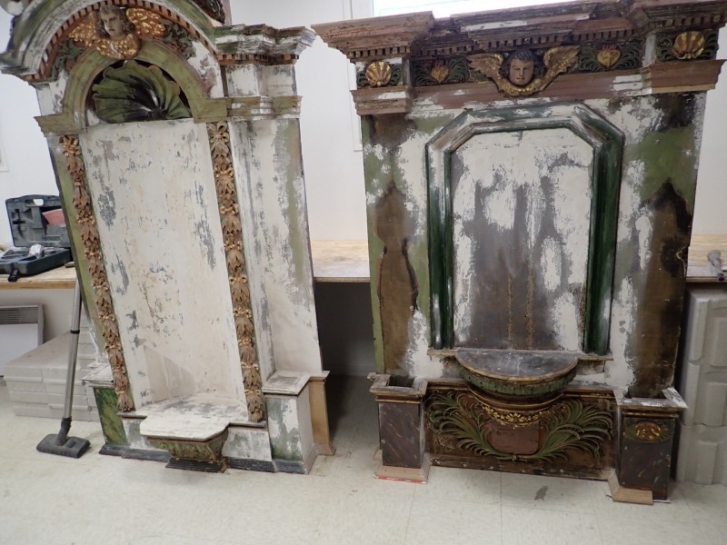 Atelier Giordani - Conservation - Restauration
Edifice – Mobilier - Sculpture – Objets d’art – Moulage –
Pierre, bois métal, polychromie et dorure - Restauration du retable majeur de l’église Saint Agapit - Récupération du retable déposé en urgence et entreposé en caisse à cause de son état de péril important - Restauration du retable en bois et consolidation de la structure très endommagée. Reprise de nombreux manques de mouluration et de décor sculpté (feuillage, balustres…), avec restitution des manques par greffes sculptés et moulages. Créations de renforts menuisés pour prévenir la reprise des affaissements constatés.

Restauration de l’ensemble des statues et de la polychromie du retable : nettoyage, consolidation du support, masticages et retouche de polychromie.

Remontage de l’ensemble du retable dans l’église, avec ajustements sur place et retouches pour une parfaite finition.