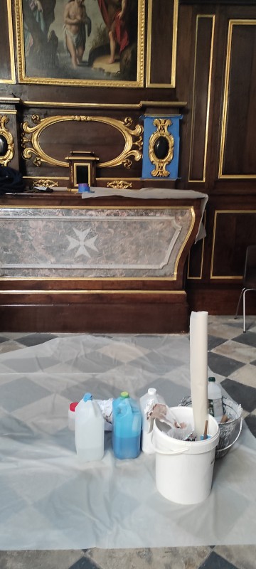 Atelier Giordani - Conservation - Restauration
Edifice – Mobilier - Sculpture – Objets d’art – Moulage –
Pierre, bois métal, polychromie et dorure - Restauration des 2 retables latéraux en pendant de l'Eglise Notre Dame de la Gloriette - Bois polychrome et dorure - - Dépose et conditionnement
- Dépoussiérage sous aspiration contrôlée
- Traitement insecticide
- Traitement antifongique
- Purge et consolidation des boiseries
- Greffes de bois et renforts
- révision des systèmes d'assemblages 
- Nettoyage
- Comblement des lacunes de surfaces
- Masticage des lacunes
- Réintégration colorées
- Dorure à la mixtion
- Vernissage de protection