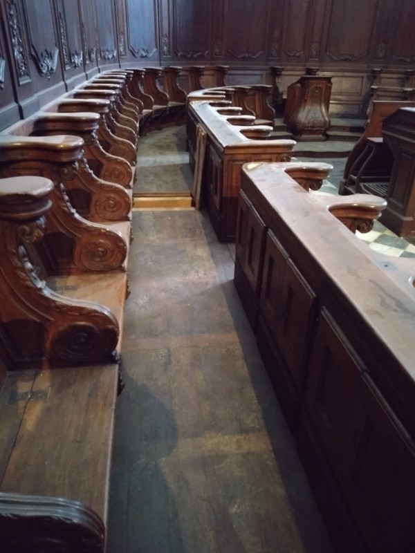 Atelier Giordani - Conservation - Restauration
Edifice – Mobilier - Sculpture – Objets d’art – Moulage –
Pierre, bois métal, polychromie et dorure - Restauration des menuiseries du chœur des chanoines de la Cathédrale de Vannes - Bois teinté - - Relevé et repérage
- Dépose et transport en atelier 
- Traitement insecticide et biocide 
- Dépoussiérage
- Reprise des assemblages et collage 
- Renforts et confortements 
- Création de deux trappes 
- Consolidation chimique du bois 
- Nettoyage
- Mise en teinte
- Montage à blanc en atelier Repose
- Coffrage des installation électrique 
- Révision et installation des serrures