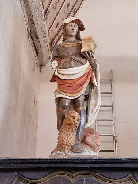 Atelier Giordani - Conservation - Restauration
Edifice – Mobilier - Sculpture – Objets d’art – Moulage –
Pierre, bois métal, polychromie et dorure - Restauration et dégagement de la statue de Saint Adrien - Pierre polychrome - - Traitement du support
- Dépoussiérage	
- Dégagement de polychromie	
- Refixage polychromie	
- Nettoyage	
- Masticage	
- Retouche et réintégration colorée
