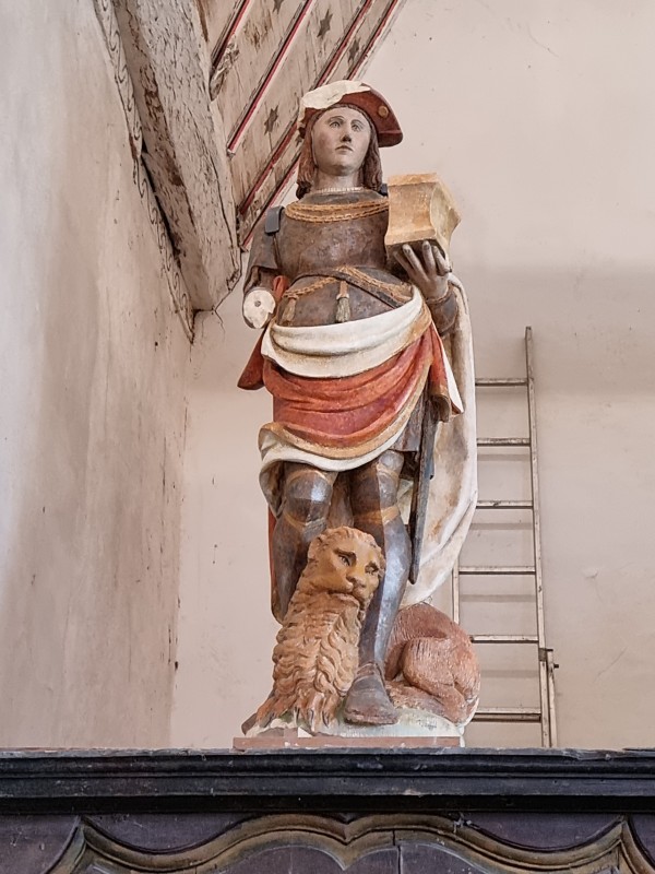 Atelier Giordani - Conservation - Restauration
Edifice – Mobilier - Sculpture – Objets d’art – Moulage –
Pierre, bois métal, polychromie et dorure - Restauration et dégagement de la statue de Saint Adrien - Pierre polychrome - - Traitement du support
- Dépoussiérage	
- Dégagement de polychromie	
- Refixage polychromie	
- Nettoyage	
- Masticage	
- Retouche et réintégration colorée